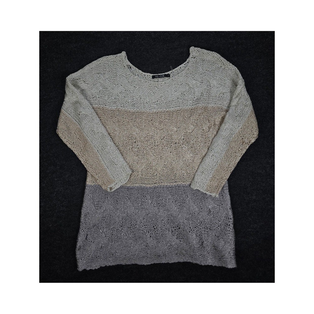 Nic and Zoe Colorblock Knit Cable Weave Open Front Cardigan Sweater Size S